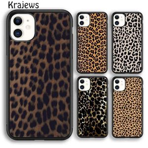 Mobiltelefonfodral Krajews Animal Print Cheetah Black and Brown Phone Case för iPhone 15 SE2020 14 6 7 8 Plus XR XS 11 12 13 Pro Max Coque Fundas J240426