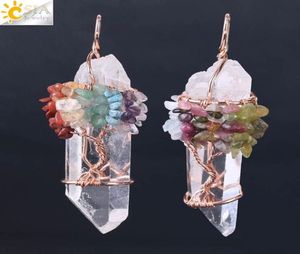Natural White Crystal Big Pendant Reiki Chakra Tree of Life Rose Gold Color Handmade Wire Wrapped Pendant for Necklace8601744