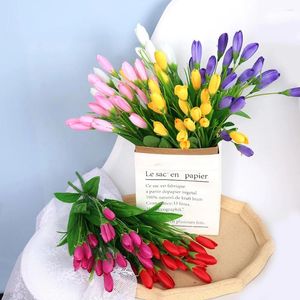 Decorative Flowers Artificial Flower Silk Lavender Tulips 21 Heads Bouquet Fake For Wedding Decoration Home Garen Festival Art Decor