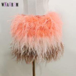 Skirts&Skorts True ostrich feather Multicolor Mini Skirt Elastic Waist Sexy Clothing Club Party Dance Rave Short Skirt Note select 3 colors