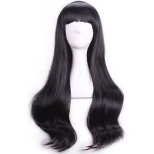 Wigs Black Wavy Wig FeiShow Synthetic Heat Resistant 26" Long Straight Hair Halloween Costume Cartoon Cosplay Salon Party Hairpiece