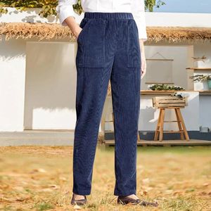 Women's Pants Corduroy Stripe Straigh Leg Fashion Spring Autumn Bottom Solid Elastic Waist Trousers Casual Streetwear