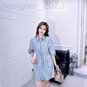 Vestidos casuais básicos Designer 2024 Summer Womens Blue Letter Print Print Solid Casa Casual Vestido curto Q92i