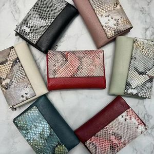 Wallets Coin Purse Genuine Cow Leather Tri-fold Snake Pattern Short Wallet Womens Card Holders Money Bag Pocket Flap Over Purses