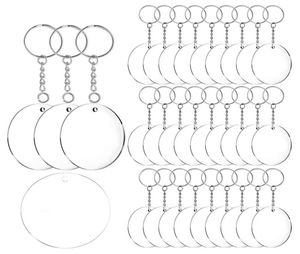 Akrylnyckelringsämnen 60 st 2 tum diameter runt akrylklara skivor cirklar med metall delade nyckelkedjor6790693