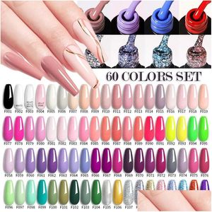 Комплекты для ногтей, наборы для ногтей Lilycute 20 60pcs Set Gel Польский комплект Nude Pink Glitter UV Manicure Vernis Полу постоянного базового верхнего слоя 230927 Drop Deviv Dhpfj