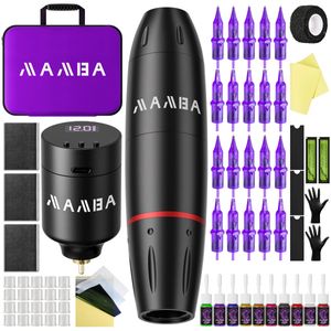 BLACK/PURPLE Wireless Tattoo Machine Kit Complete Rotary Tattoo Machine Battery Cartridge Needles Power Supply Ink Tattoo Set 240416