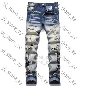 Jeans jeans designer maschile jeans elastici alti jeans cromio in difficoltà strappata slim fit moto motociclista in denim per uomo moda nero 7804