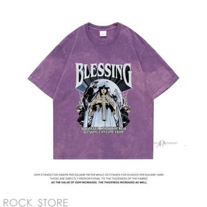 Bless Men's T-shirts Extfine Mary Blessing T-shrits Men Streetwear Tie Dye T Shirt Overdimensionerad syra tvättade kors t-skjortor Topp Y2K Men's Tshirt Bless Tee 876