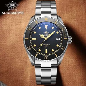 손목 시계 Addiesdive Luxury Mens 200m 방수 자동 ES NH35 빛나는 세라믹 국경 사파이어 시계 강철 Q240426