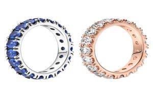 925 Sterling Silver Blue Stone Row Pierścienie wieczność Women Designer Wedding Jewelry Oryginalne pudełko do Rose Gold Ring Zestaw zaręczynowy Prezent 2112594
