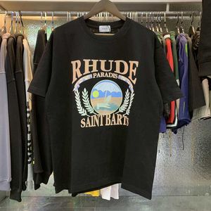 Rhude T-shirt t tee-träningskjortor för överdimensionerad t 100%bomull Rhude tshirts vintage kort amerikansk storlek