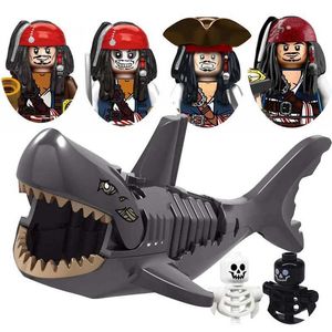 Transformation toys Robots Caribbean Pirates Ghost Zombie Shark Captain Jack Sparrow Character Building Blocks Childrens Building ToysL2403