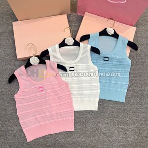 Women Thin Breathable Vest Letter Embroidered Tanks Top U Neck Solid Color Vests Summer Casual Tees