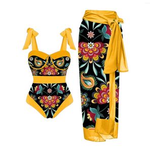 Kvinnors badkläder Seaural 2024 Hard Pack Push Up Retro Print Two Piece Large Size Lace Swimsuit Gaze Skirt Baddräkt