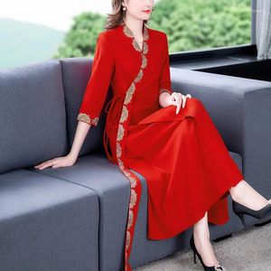 Vestidos de festa primavera no verão vestido de seda bordado retro cintura esbelta estilo chinês hanfu elegante feminina feminina fp673