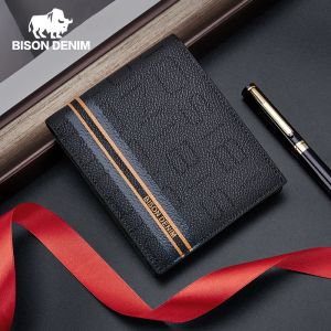 Borse Bison denim nuovo design corto uomini portafogli lussuoso supporto per carta in pelle genuina tasca di alta qualità Regalo per marito padre