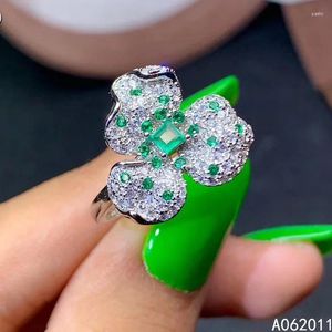 Anelli di cluster Kjjeaxcmy gioielli fine smeraldo naturale 925 argento sterling elegante ragazza di gemma regolabile test di supporto anello di gemma