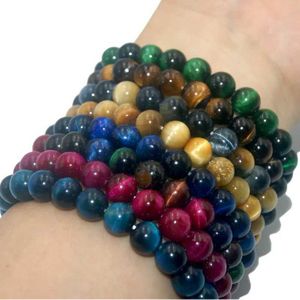 Perlen 6 8 10mm Mode Natursteinarmband für Herren Tiger Augenkristall Achat Entdeckung Perlen Yoga Elastiz
