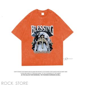 Bless Men's T-Shirts Extfine Mary Blessing T-Shrits Men Streetwear Tie Dye T Shirt Oversized Acid Washed Cross T Shirts Top Y2k Men's Tshirt Bless Tee 797