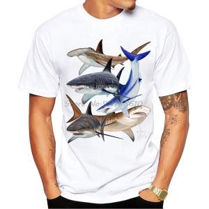 T-shirts nya sommarmän kort ärm roliga havsliv konst rädda hajarna val design t-shirt söt hav djur tryck pojke avslappnade toppar tees
