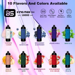 Yeni Puff 18000 Tek Kullanımlık Vapes BS King Max Pro 18000 Puff Shisha DTL VAPER 24ML önceden doldurulmuş bölme örtü bobin çubuğu 18k vape kalem 1% 2 vs Al Fakher 15000 puf 20000 Elf Bulut