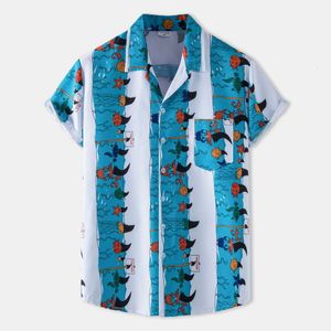 2021 Summer New Short Sleeved Shirt for Men Hawaiian Beach Style Flip Collar Rainbow Pattern Shirt for Men