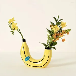 Vases Practical Banana Ornament 2 Slots Decorative Easy To Clean Nordic Style Fruit Shape Flower Arrangement Vase