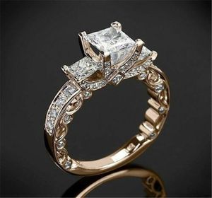 14K Princess Real Ring for Women Anillos Mujer Bizuteria Gemstone Femme Diamond Jewelry Anel Rose Gold Rings5924328