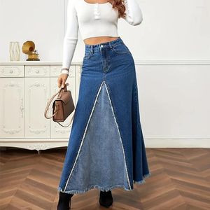 Etekler kadın denim patchwork midi etek y2k vintage 2024 gevşek uzun bayanlar sokak kıyafetleri