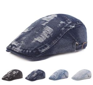 Fashion Hole Cowboy Hats for Men Retro Denim Newsboy Hat Unisex Casual Cotton Beret Cap hip hop Flat Cap8340308