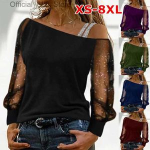 Jeyq Women's Tanks Camis XS-8XL Fashion Woman Tshirts Long Sle Solid Color Sexy Off Shoulder Tops Autumn Casual Streetwear T-shirt Vintage Clothes D240427