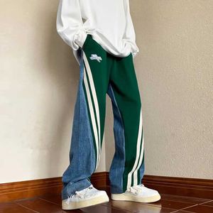 Męskie dżinsy męskie Y2K Tracki jeansowe dżinsowe sznurki Casual Pants Street Straight unisex modne patchwork kontrastowe dżinsy hip-hopowe spodni Q240427