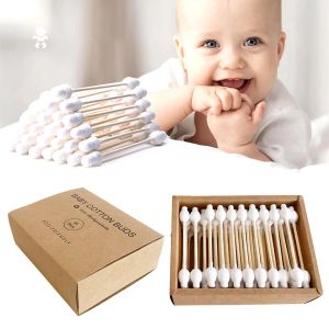 Cotonete de cotonete de algodão bebê pontas duplas de orelha e nariz de limpeza multifuncional bastão bambu broto de cotonete