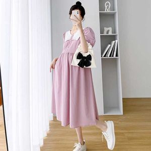 Maternity Dresses 2024 Summer Fashion Maternity Breastfeeding Clothing Sailor Collar Cotton Zip Fly Nursing Dress Postpartum Woman Lactation Dress