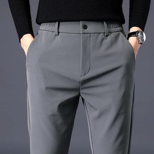 Spring Summer Thin Mens Business Casual Pants High Elastic Jogger Slim Straight Korean Brand Trousers Clothes Black Gray Blue 240422