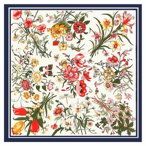 Europeiska 130 cm vårväxter och blommor klassisk twill dekoration mode rese varm sjal stor fyrkantig halsduk 240417