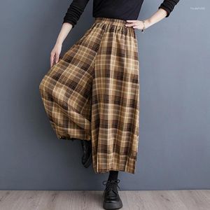 Women's Pants 2024 Autumn Winter Wide Leg Trousers Women Oversized Straight Check Casual Pleated