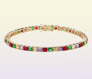 18k Gold Plated Hip Hop Multicolor CZ Zircon Tennis Chain Mens Armelets Diamond Tennis Armband Luxury Designer Jewelry Gifts For8239643