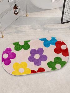 Carpets Oval y2k Tufted Rug Psychedelic Groovy Area Rug for Bathroom Girls Bedroom Home Decor Fluffy Colorful Flower Carpet Bath Mat