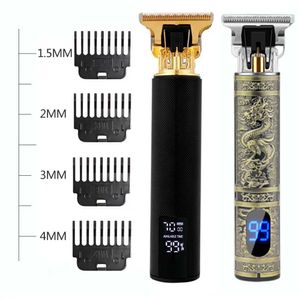 Hårtrimmer Ny produkt T9 Electric Fading Machine Shaver Bald Scissor Vintage Oil Head Carving Digital Display Mens Generator Q240427