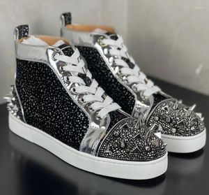 Casual Shoes Men's Luxury High Top Spiked Sneakers Women's Red Soled Prom Sequined