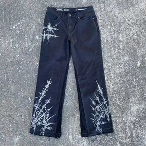 Mäns jeans Y2K MENS HARAJUKU Personlig bläcktryck Ny Casual Wide Leg Black Gothic Hip Hop Fashion Loose Straight Trousers Q240427