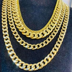 Мужские золотые цепочки ожерелье 4-20 мм квартира 10K/14K/18K Желтый твердый твердый золото кубинские цепи связки