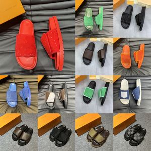 Canvas Leather denim blue slipper Embossed logo Miami Slides Men Summer designer shoes beach pool rubber flip flops sandal flats pillow comfort Women Mules