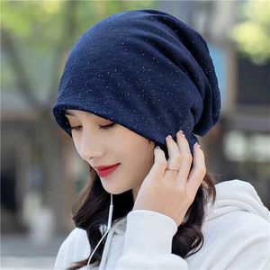 Bandanas Durag Womens Summer Silver Dot Breathable Sun Hat Spring and Autumn Windproof Warm Pregnancy Hat Multi functional Headwear 240426