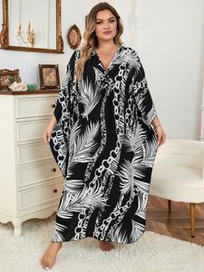 Plus Tamanho Verão Sexy V pescoço V Vestido de Kaftan Split Keftan de manga comprida