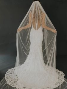 فساتين Topqueen V30 ناعمة واحدة من الطبقات الزفاف الحجاب مع حافة قطع حقيقية طويلة 3M كاتدرائية الزفاف حجاب الحجاب التول الإيطالي