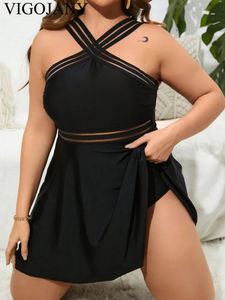 Vigojany 2024 Black 2 Proce Plus Size Swimwear Женщины с привязанными к одному купальнику купание пляжное пучко