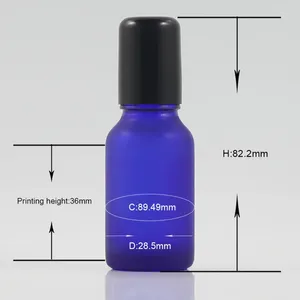 Lagerflaschen tragbare blau gefrostete 15 ml Glasrollen Ball ätherisch Öl Nebel Behälter Reise nachfüllbare Flasche 0,5 oz